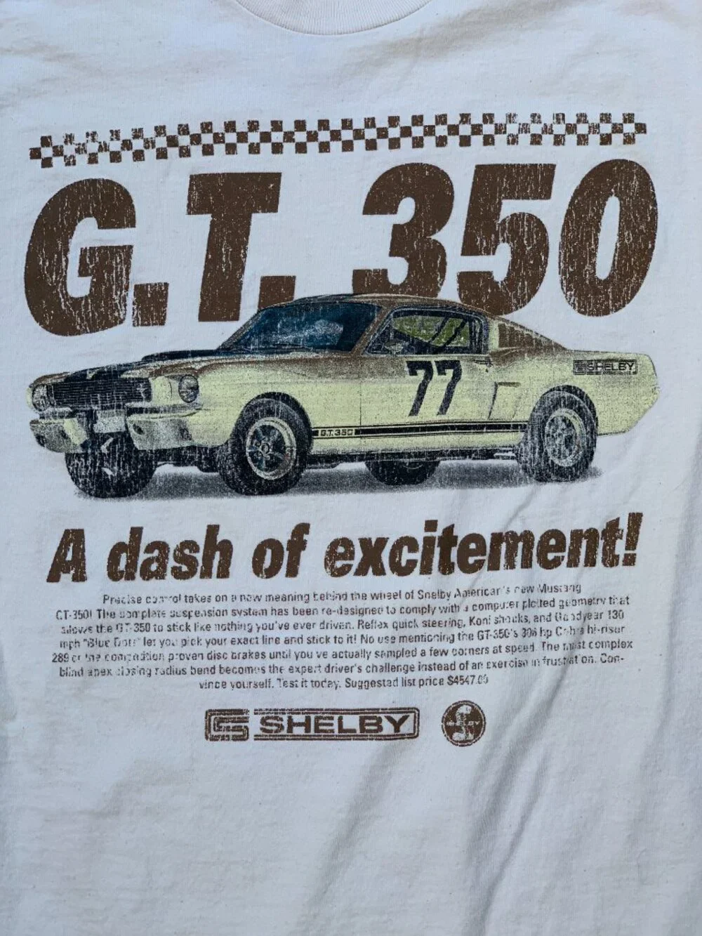 Shelby Mustang GT 350 T Shirt Mens Medium Tan Logo Classic Ford Car Racing